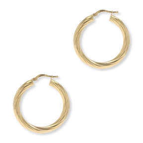 9ct Yellow Gold Chunky Twisted Round Hoop Earrings