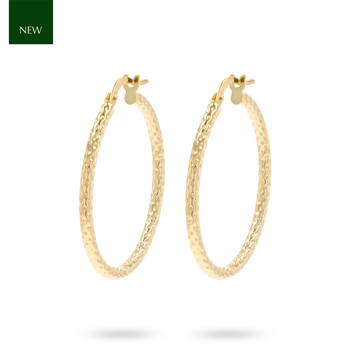 9ct Yellow Gold Diamond Cut Round Hoop Earrings