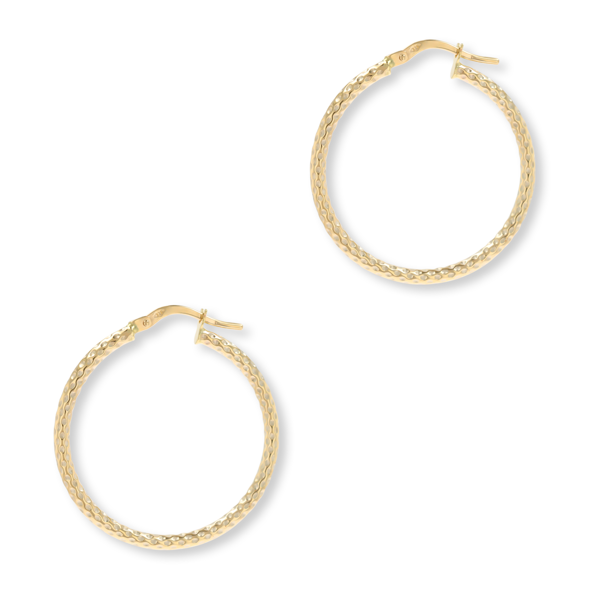 9ct Yellow Gold Diamond Cut Round Hoop Earrings