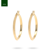 9ct Yellow Gold Ribbed Knife Edge Hoop Earrings