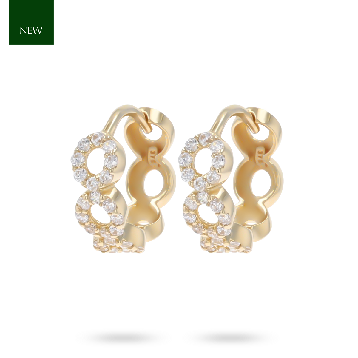 9ct Yellow Gold Infinity Cubic Zirconia Set Hinged Huggie Earrings
