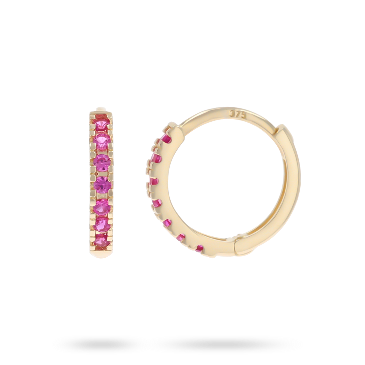 9ct Yellow Gold Red Cubic Zirconia Hinged Huggie Earrings