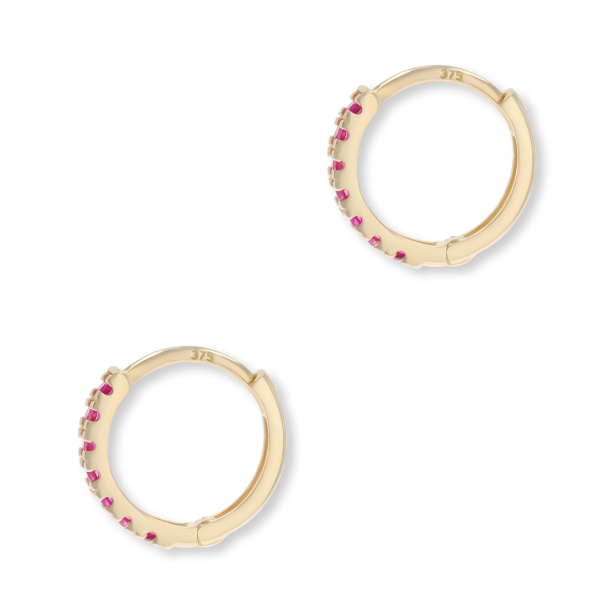 9ct Yellow Gold Red Cubic Zirconia Hinged Huggie Earrings