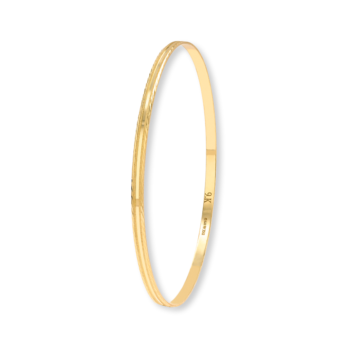 9ct Yellow Gold 3mm Diamond Cut Patterned Stacking Bangle