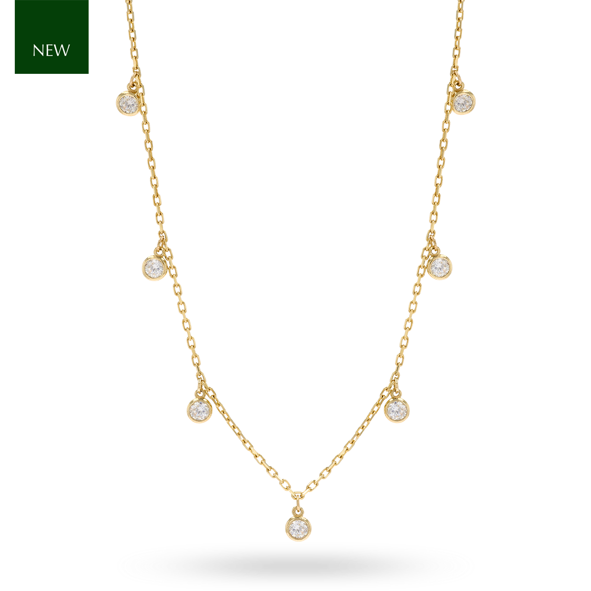 9ct Yellow Gold Bezel Set Cubic Zirconia Droplet Necklace