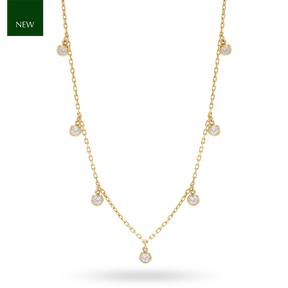 9ct Yellow Gold Bezel Set Cubic Zirconia Droplet Necklace