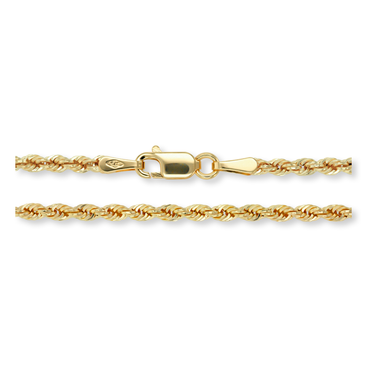 9ct Yellow Gold 2mm Hollow Rope Chain - Clasp