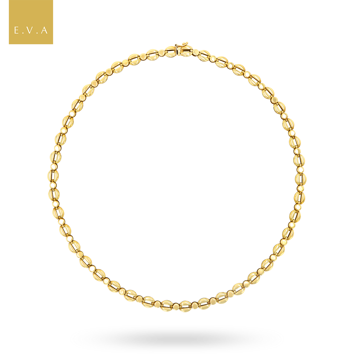 9ct Yellow Gold Flat Round & Open Link Necklace