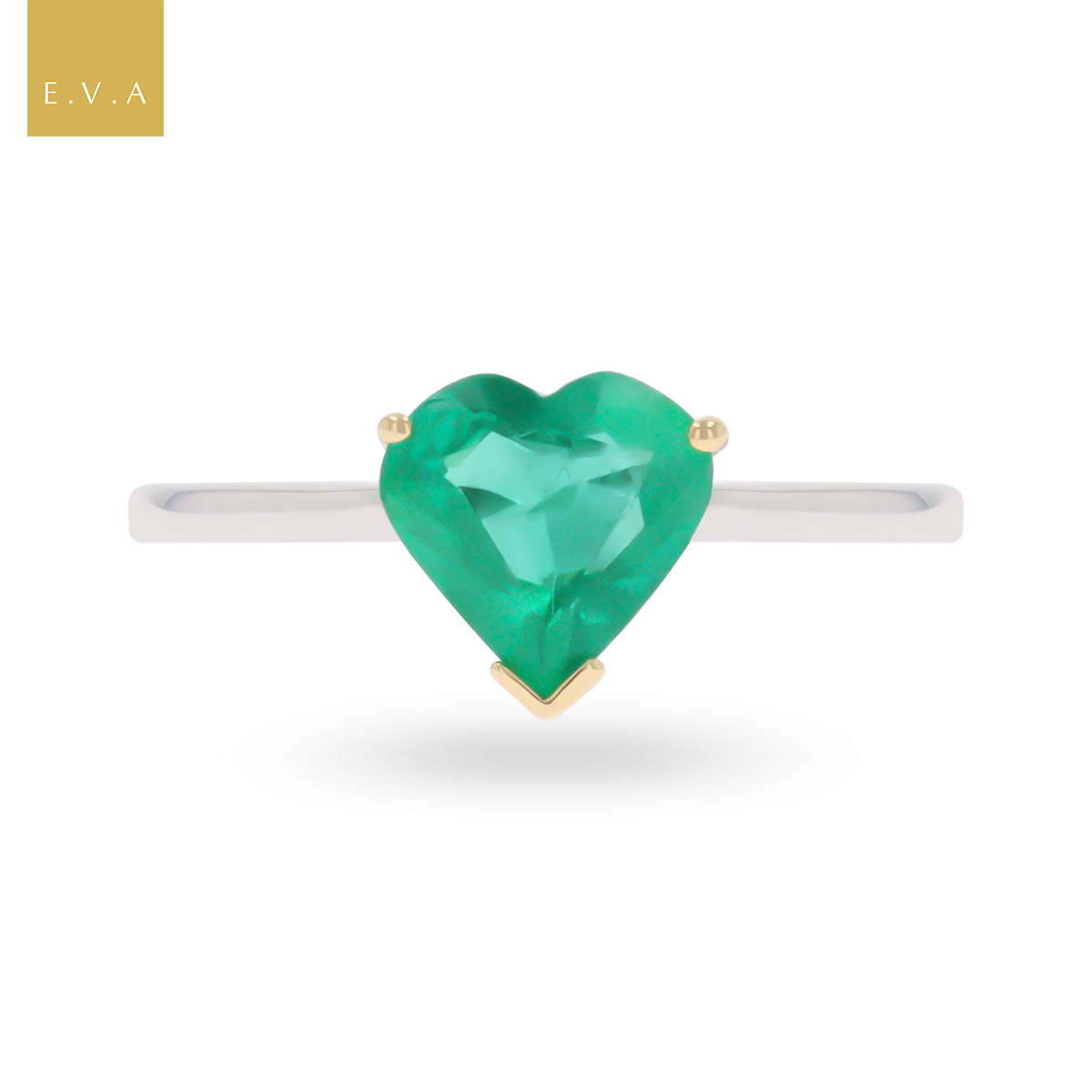 18ct Yellow & White Gold Heart Shaped Emerald Solitaire Ring
