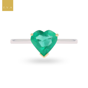 18ct Yellow & White Gold Heart Shaped Emerald Solitaire Ring