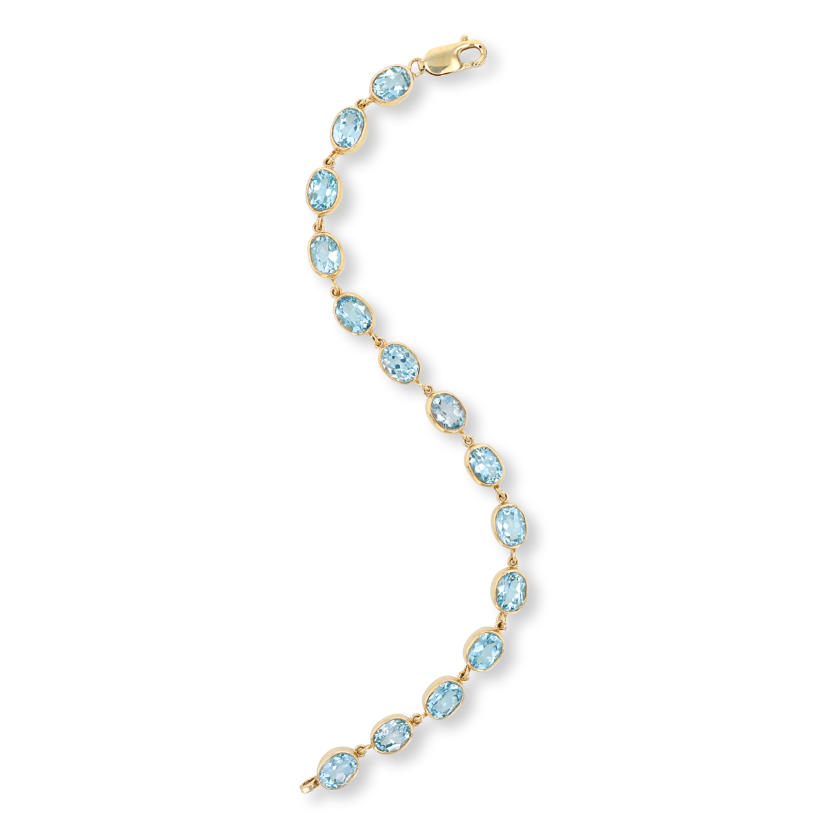 9ct Yellow Gold Blue Topaz Bezel Set Bracelet