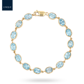 9ct Yellow Gold Blue Topaz Bezel Set Bracelet