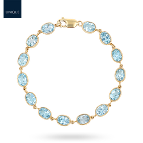 9ct Yellow Gold Blue Topaz Bezel Set Bracelet