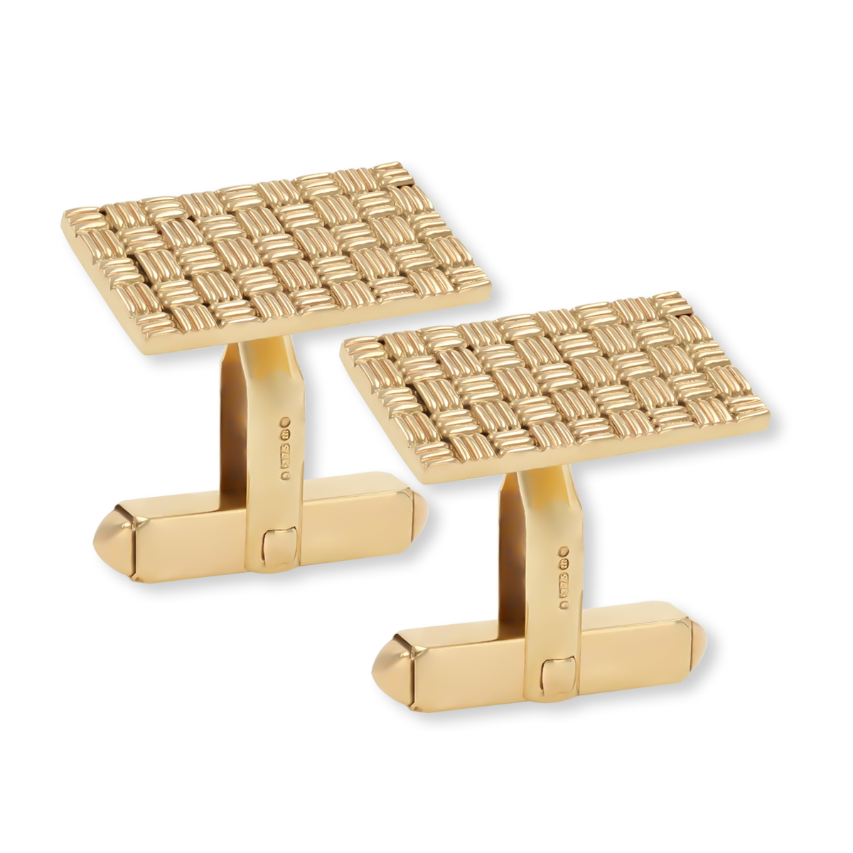 9ct Yellow Gold Checkered Basketweave Rectangle Cufflinks