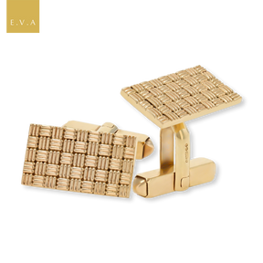 9ct Yellow Gold Checkered Basketweave Rectangle Cufflinks