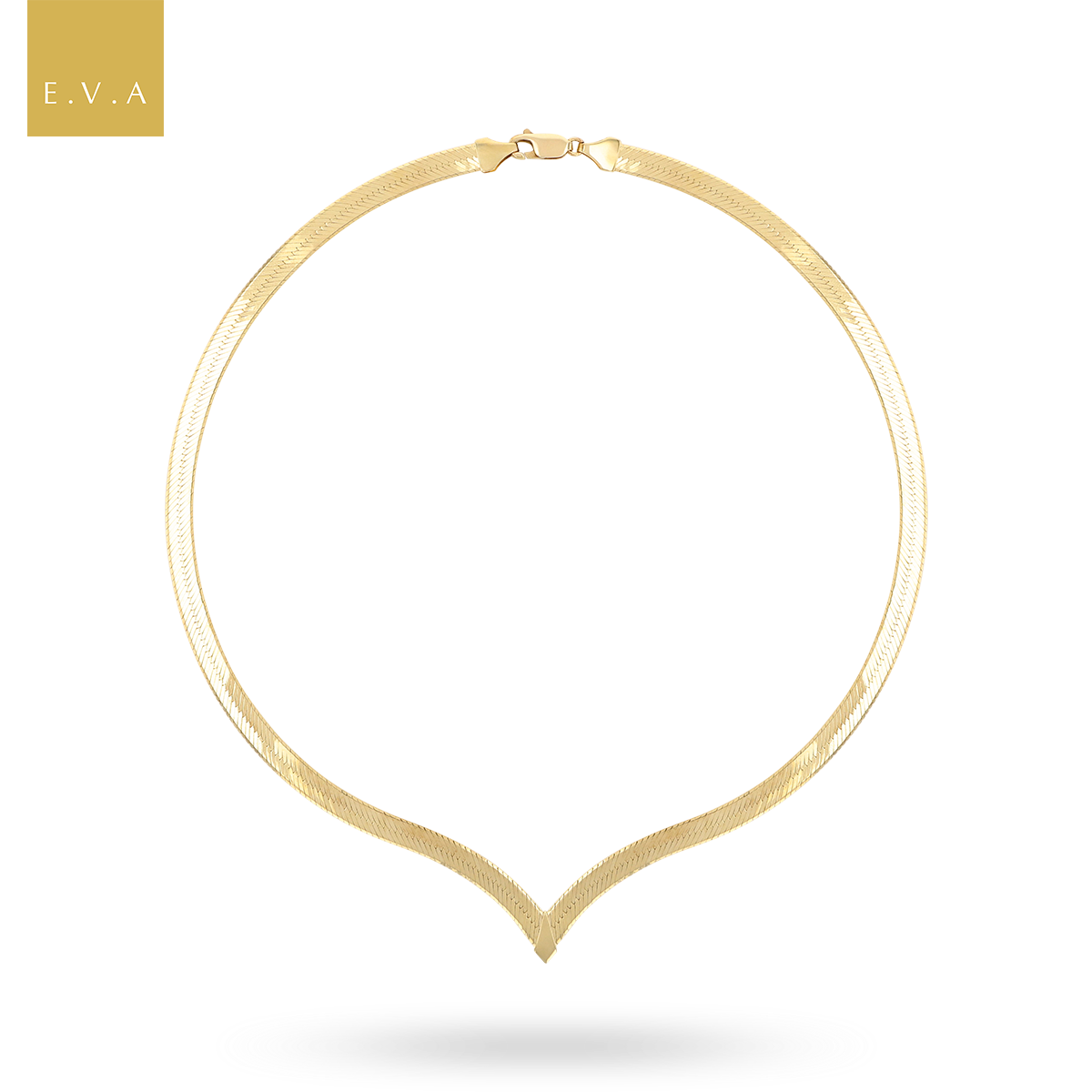 9ct Yellow Gold Plain V-Shape Herringbone Collarette Necklace