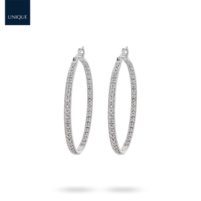 9ct White Gold 30mm Diamond Set Hoop Earrings