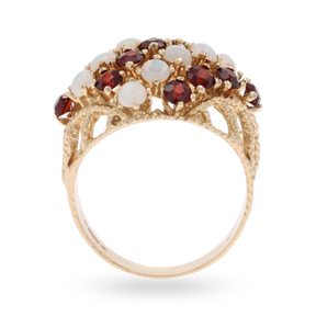 9ct Yellow Gold Garnet & Opal Bombé Ring