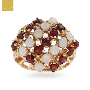 9ct Yellow Gold Garnet & Opal Bombé Ring