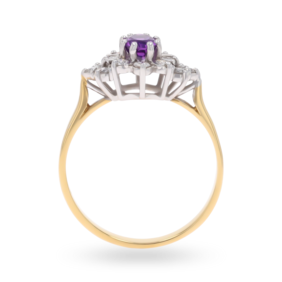 18ct Yellow Gold Amethyst & Diamond Marquise Cluster Ring