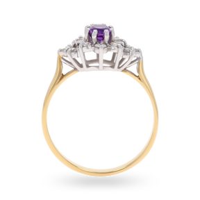 18ct Yellow Gold Amethyst & Diamond Marquise Cluster Ring