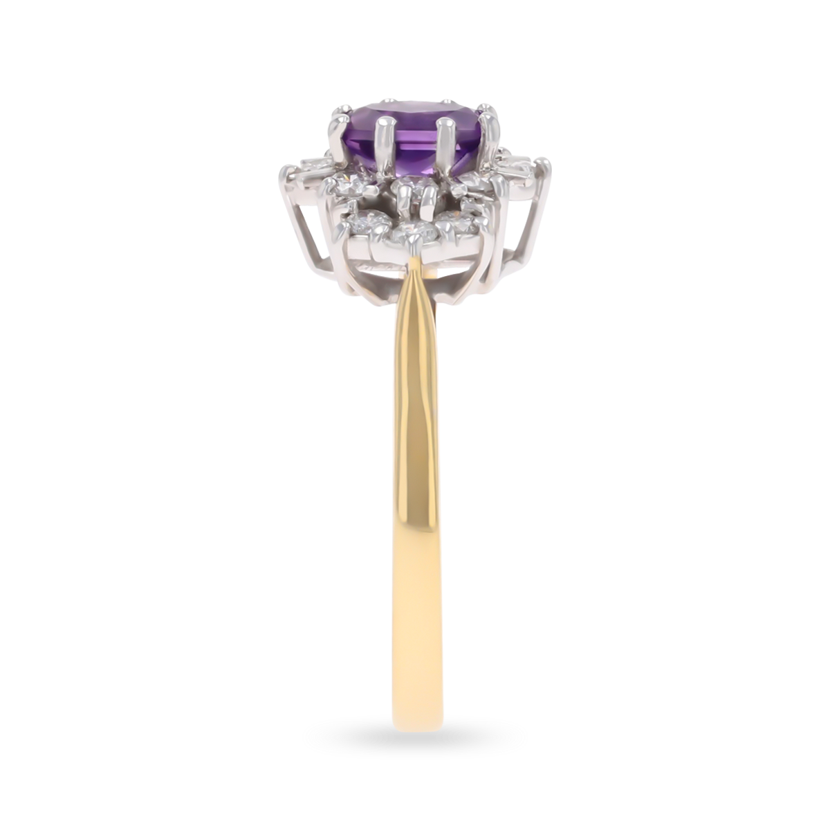 18ct Yellow Gold Amethyst & Diamond Marquise Cluster Ring