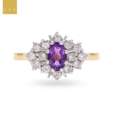 18ct Yellow Gold Amethyst & Diamond Marquise Cluster Ring