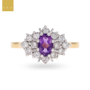 18ct Yellow Gold Amethyst & Diamond Marquise Cluster Ring