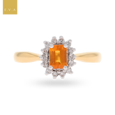 9ct Yellow Gold Fire Opal & Diamond Cluster Ring