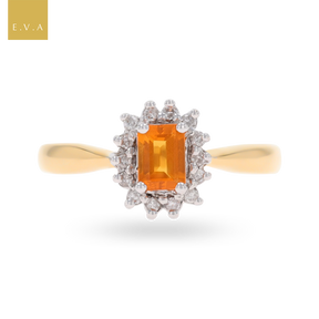 9ct Yellow Gold Fire Opal & Diamond Cluster Ring