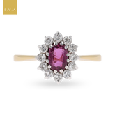 18ct Yellow Gold Ruby & Diamond Cluster Ring