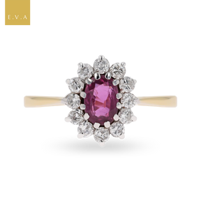 18ct Yellow Gold Ruby & Diamond Cluster Ring