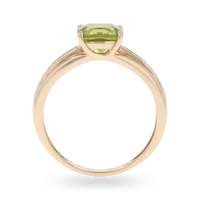 9ct Yellow Gold Cushion Cut Peridot & Diamond Ring