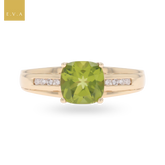 9ct Yellow Gold Cushion Cut Peridot & Diamond Ring