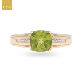 9ct Yellow Gold Cushion Cut Peridot & Diamond Ring