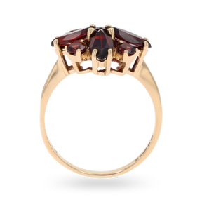 9ct Yellow Gold Marquise & Round Cut Garnet Cluster Ring