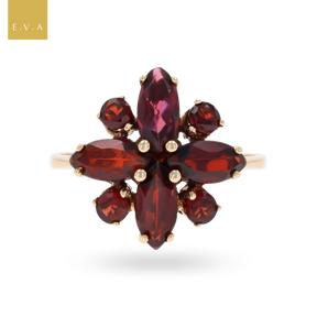 9ct Yellow Gold Marquise & Round Cut Garnet Cluster Ring