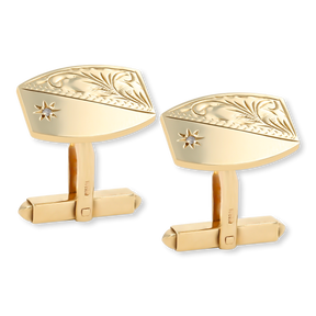 9ct Yellow Gold Diamond Set Engraved Cufflinks