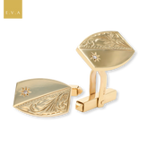 9ct Yellow Gold Diamond Set Engraved Cufflinks