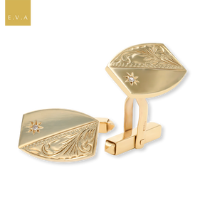 9ct Yellow Gold Diamond Set Engraved Cufflinks