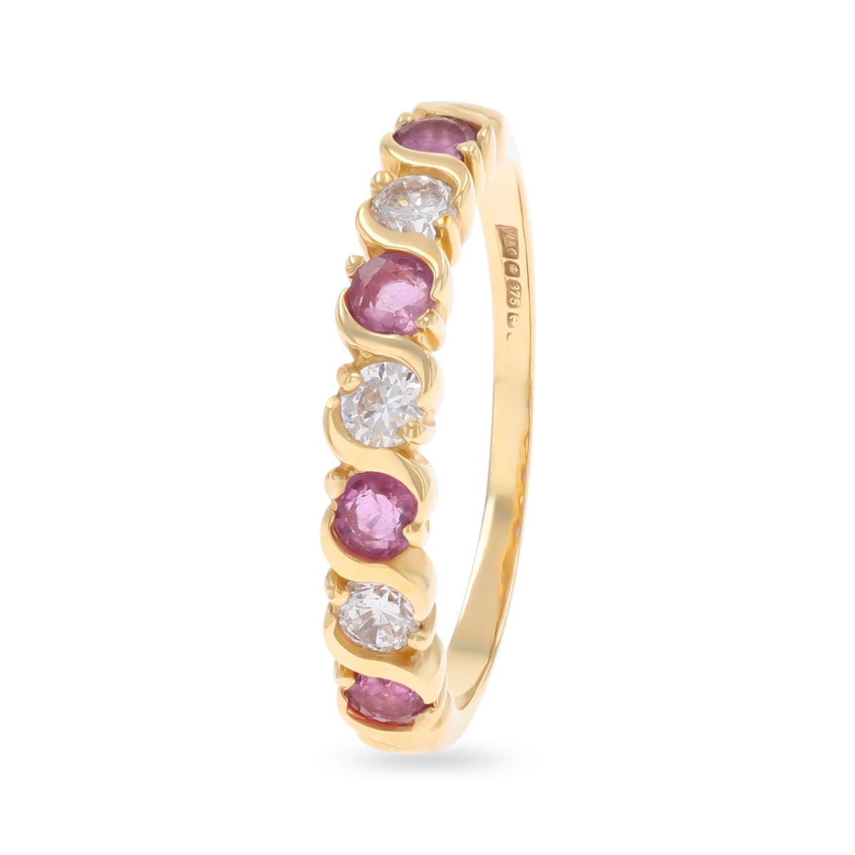 9ct Yellow Gold Pink Sapphire & Cubic Zirconia Seven Stone Ring