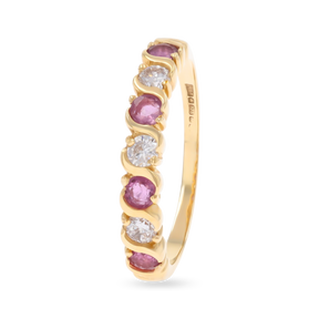 9ct Yellow Gold Pink Sapphire & Cubic Zirconia Seven Stone Ring