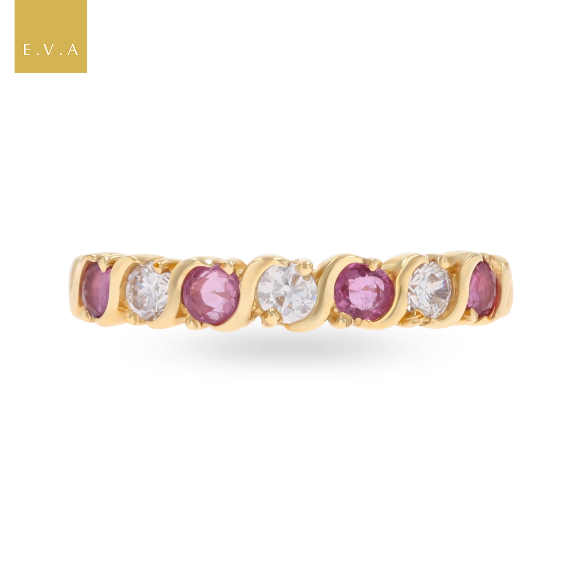 9ct Yellow Gold Pink Sapphire & Cubic Zirconia Seven Stone Ring