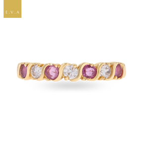 9ct Yellow Gold Pink Sapphire & Cubic Zirconia Seven Stone Ring