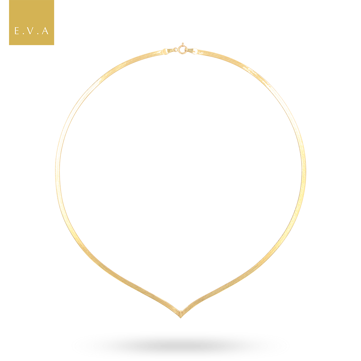 9ct Yellow Gold Plain V-Shape 2.5mm Herringbone Collarette Necklace