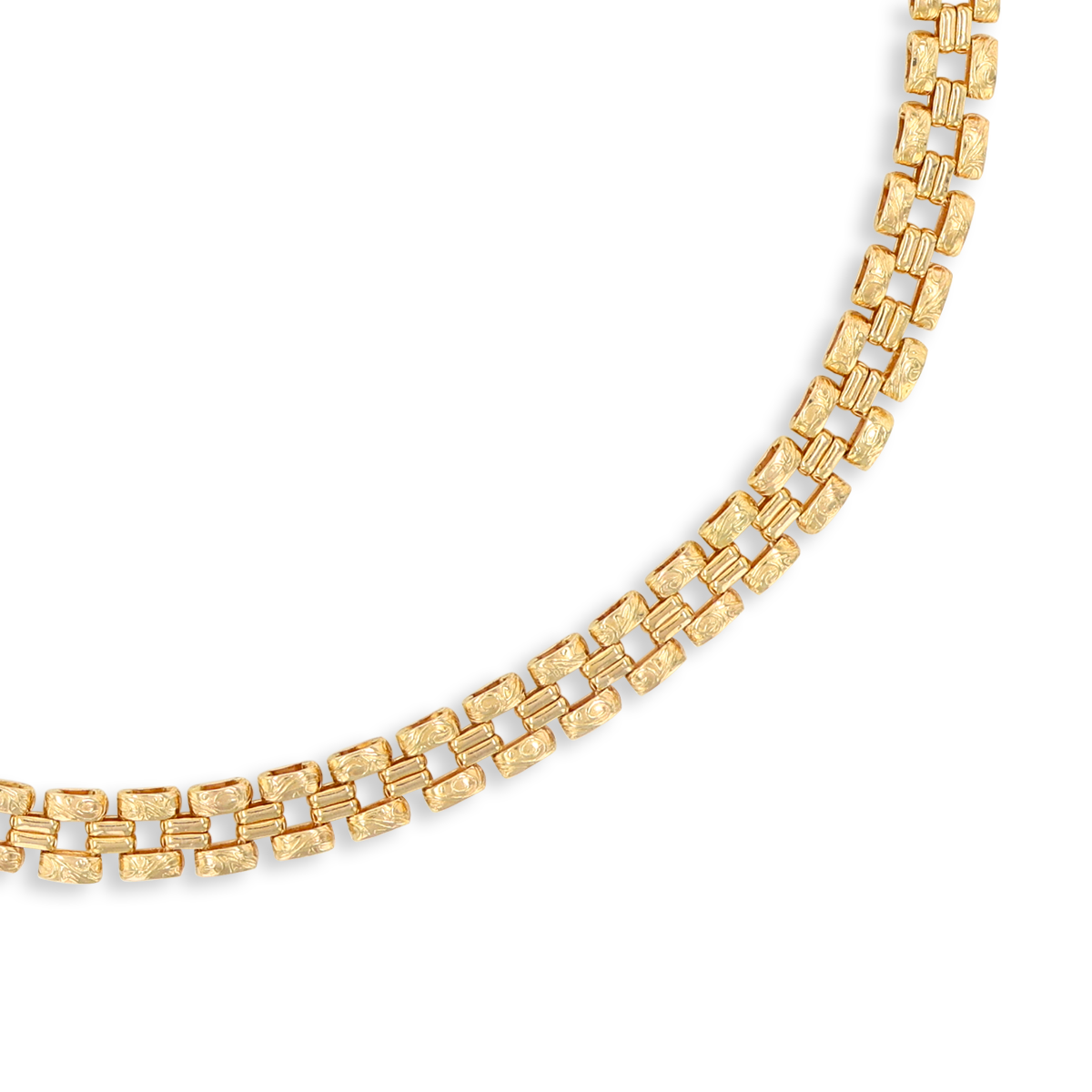 9ct Yellow Gold Plain & Engraved Panther Link Necklace