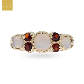 9ct Yellow Gold Opal & Garnet "Victorian" Style Ring