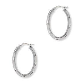 9ct White Gold Diamond Cut Oval Hoop Earrings