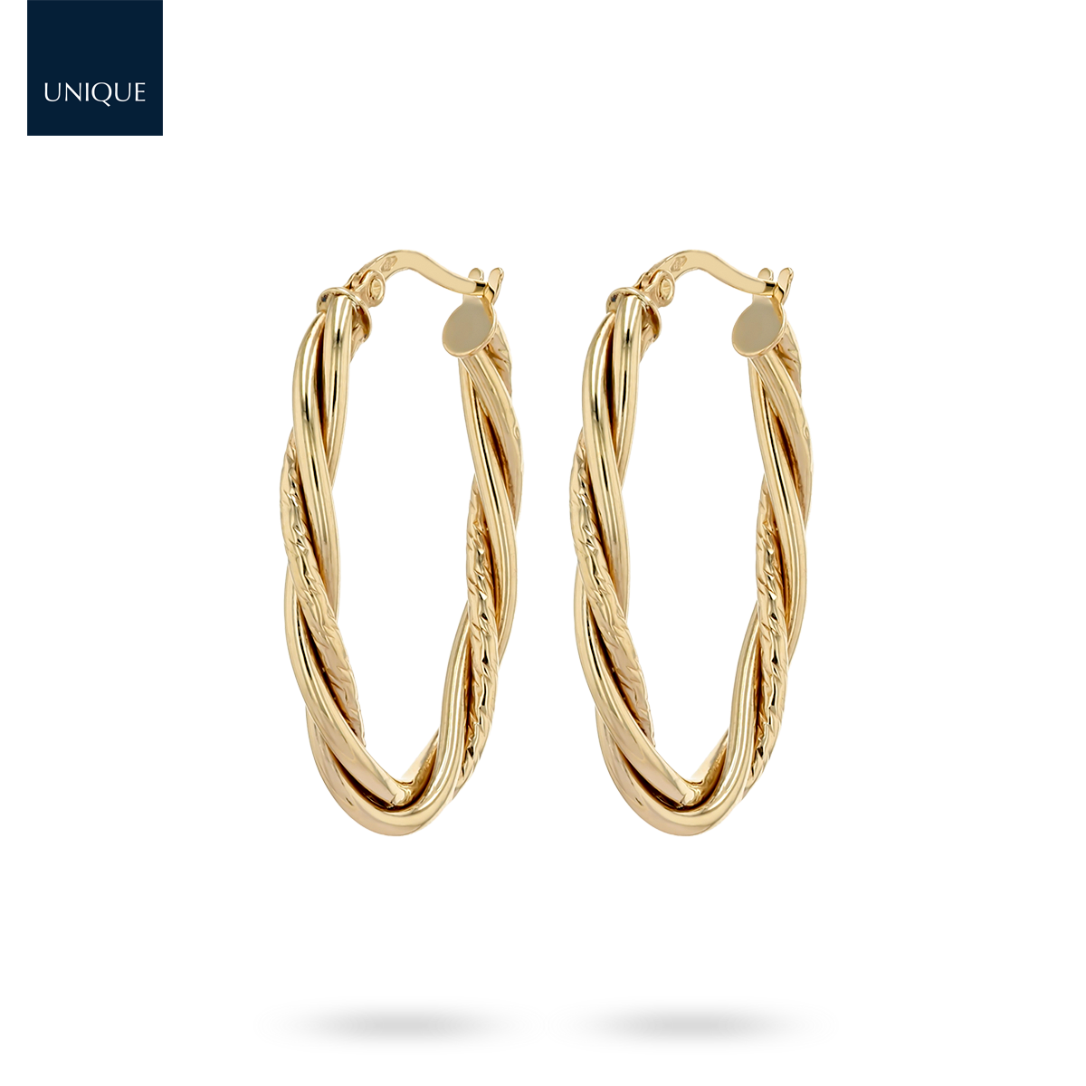 9ct Yellow Gold Diamond Cut Plait Oval Hoops