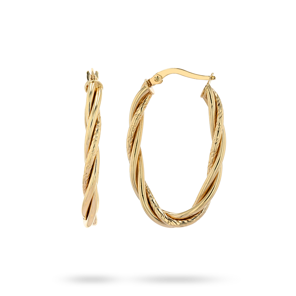 9ct Yellow Gold Diamond Cut Plait Oval Hoops